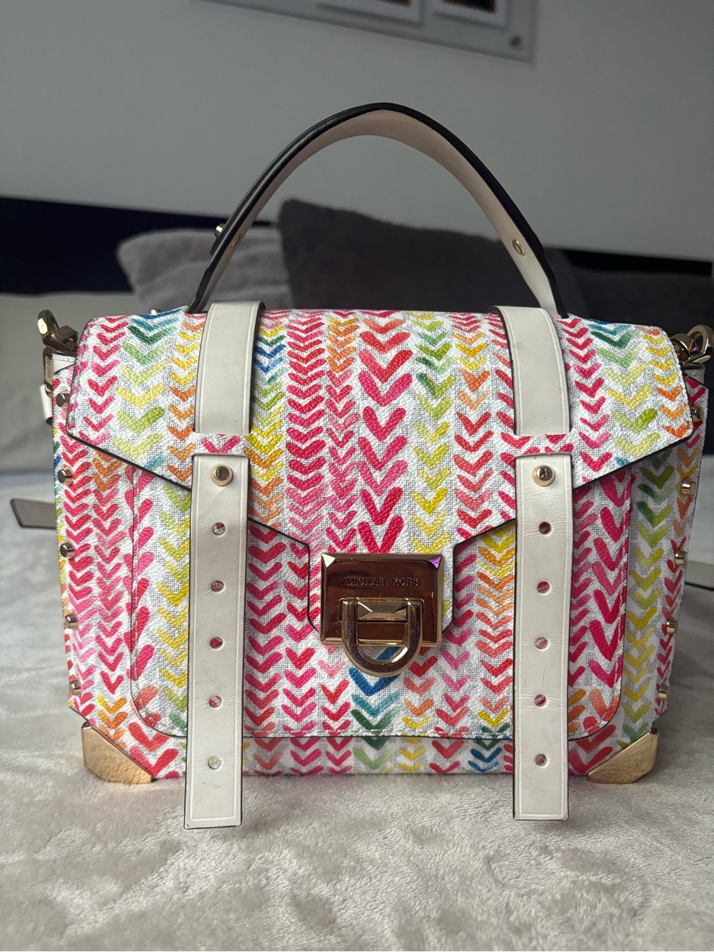 Michael Kors White Multi-Color Chevron Top-Handle Satchel